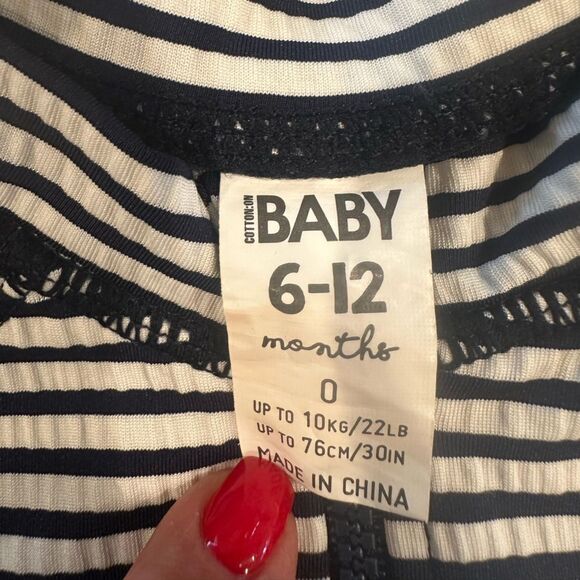Cotton On Baby Rashgaurd Swimsuit Navy Blue and White Stripes 6-12 months - Picture 3 of 5